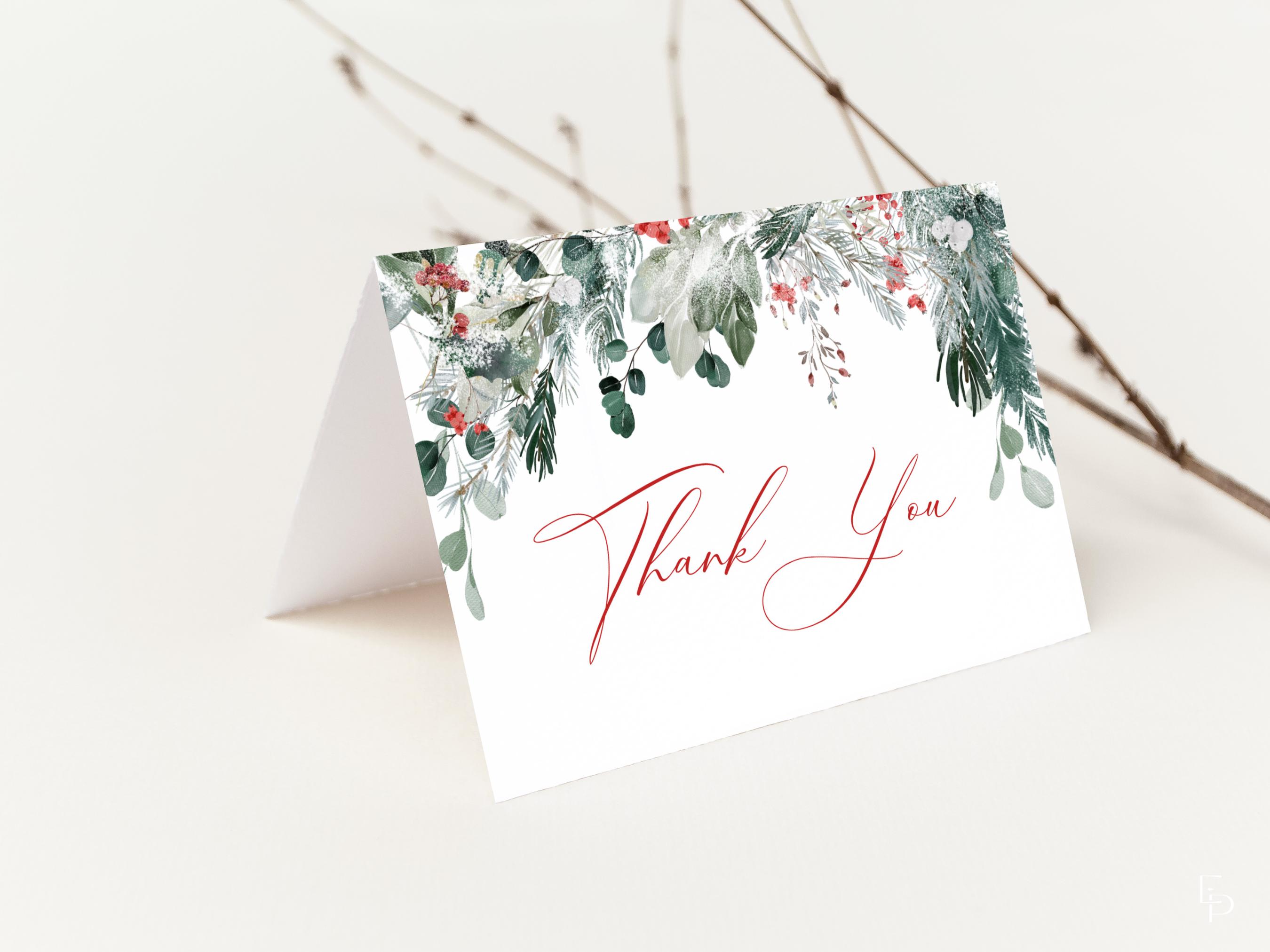Christmas Thank You Card Template for Editable Winter Holiday Red ...