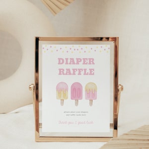 Pink Popsicle Baby Shower Diaper Raffle Sign Template for Ready to Pop Summer Girl Baby Shower Custom Sign | NANAKA Collection