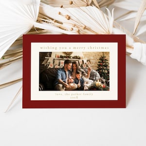 Maroon Christmas Photo Card Template for Modern Picture Holiday Card Template | HARMONIA Collection