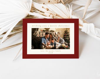 Maroon Christmas Photo Card Template for Modern Picture Holiday Card Editable Digital Download | HARMONIA Collection
