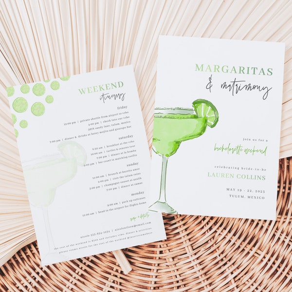 Margarita Margs and Matrimony Bachelorette Weekend Invite and Itinerary Template | VERDA Collection