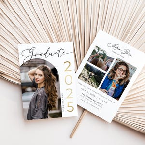 Modern Arch Graduation Announcement Card Template for Minimalist Portrait Script Multiple Photo Graduation Party Invite | VEDA Collection