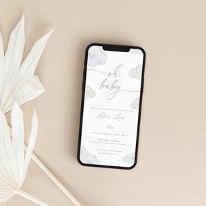 Oh Baby Modern White Cloud Baby Shower Digital Invitation Template for Text Message Invite | ANAN Collection