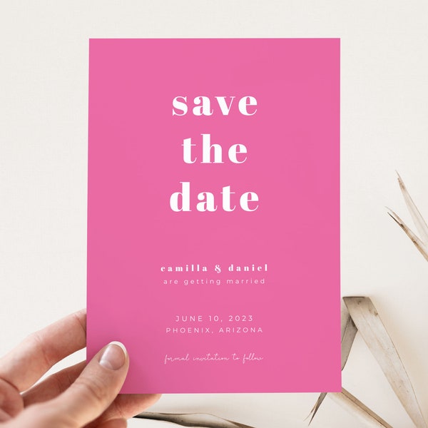 Retro Pink Save the Date Template for Weddings | FARRAH Collection