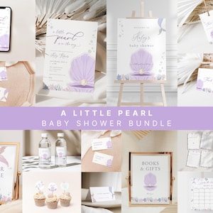 A Little Pearl Mermaid Baby Shower Invitation Bundle Template : Invite, Signs, Games, Cards, Favor Tags, Labels Templates | NIXIE Collection
