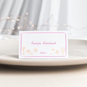 Whimsical Hand Drawn Illustration Place Card Template for Pink Bridal Brunch Name Card or Buffet Card | DORINDA Collection