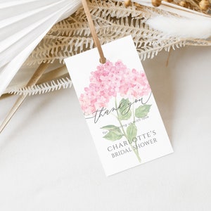 Pink Hydrangea Garden Party Bridal Shower Favor Tag Template for Pink Coastal Grandmother Shower Favor Tags | VINCA Collection