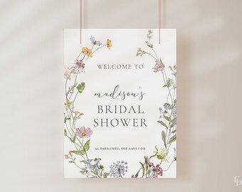 Floral Bridal Shower Welcome Sign Template for Wildflower Bridal Shower Poster | AINSLEY Collection