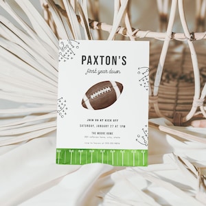Football First Birthday Party Invitation Template for Boy Football First Year Down 1st Birthday Invite | EMMITT Collection