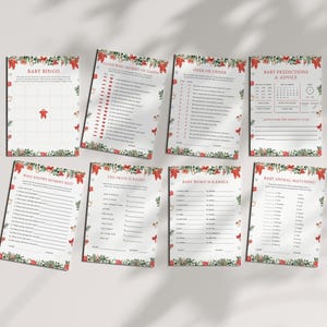 Merry Little Baby Shower Game Bundle Template Download Winter Red Santa Baby Christmas Baby Shower Games Bundle Download | DANIA Collection