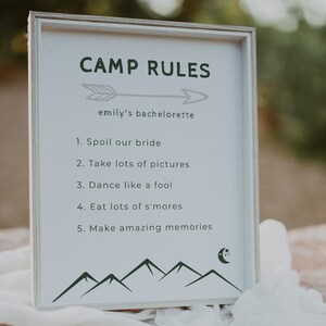 Camp Bachelorette Party Camp Rules Sign Template | BROOKE Collection