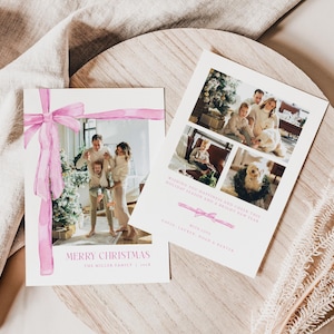 Pink Coquette Bow Photo Christmas Card Template for Two-Sided Pink Bow Family Photo Christmas Card | POLOMA Collection