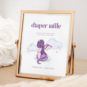 Purple Mythical Dragon Diaper Raffle Baby Shower Sign Template for Girl Dragon Custom Sign | BRENNA Collection
