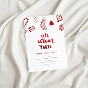 Oh What Fun Birthday Invitation Template for Christmas First Birthday Party | CAROLINE Collection
