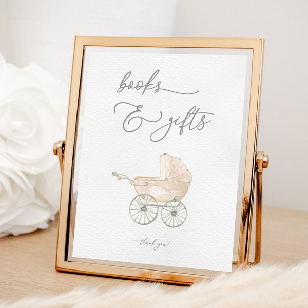 Gender Neutral Boho Stroller Books and Gifts Baby Shower Sign Template | COSETTE Collection