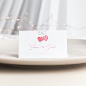 Pink Valentine Place Card Template for Valentine's Day Hearts Bridal Shower Name Card or Buffet Card | KARINA Collection