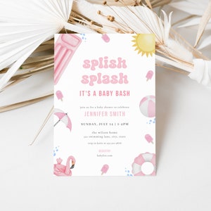 Pink Splish Splash Baby Shower Invitation Template for Summer Girl Pool Party Baby Shower Invite | MIRRI Collection
