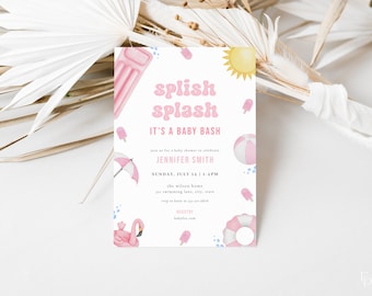 Pink Splish Splash Baby Shower Invitation Template for Summer Girl Pool Party Baby Shower Invite | MIRRI Collection