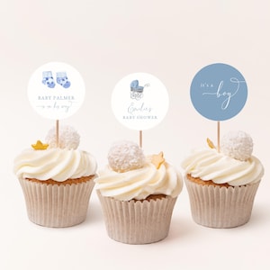 It&#39;s a Boy Cupcake Topper Template for Blue Baby Clothes & Nursery Boy Baby Shower Cupcake Toppers | BONHAM Collection