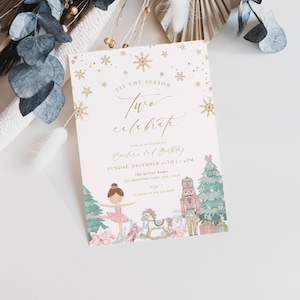 Nutcracker Ballet 2nd Birthday Invitation Template for Pink Little Sugar Plum Girl Winter Second Birthday Invite Editable | ODILE Collection