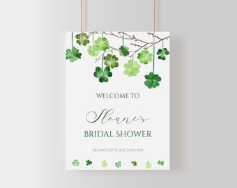 Lucky in Love Bridal Shower Welcome Sign Template for St. Patrick's Irish Shamrock Bridal Shower Poster | TAWNIA Collection