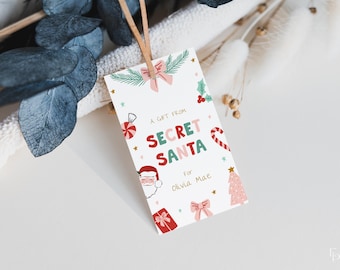 Secret Santa Gift Tag Template for Editable Cute Pastel Christmas Holiday Favor Tags for Kids Printable Digital Download | JOYCE Collection