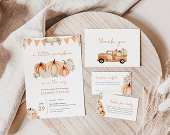 A Little Pumpkin Baby Shower Invitation Bundle Template for Fall Baby Shower Pumpkin Baby Shower Invite Editable Download | ALUMA Collection