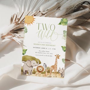 Two Wild Birthday Invitation Template for Boy Safari Animals Two Wild Safari Second Birthday Invite | DAKARI Collection