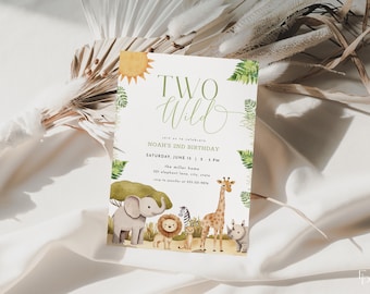 Two Wild Birthday Invitation Template for Boy Safari Animals Two Wild Safari Second Birthday Invite | DAKARI Collection