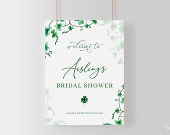 Irish Shamrock Lucky in Love Bridal Shower Welcome Sign Template for St. Patrick's Bridal Shower Poster | ERIN Collection