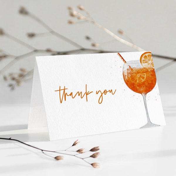 Modèle de carte de remerciement Aperol Spritz pour Love at First Spritz Bridal Shower | Collection NÉROLA