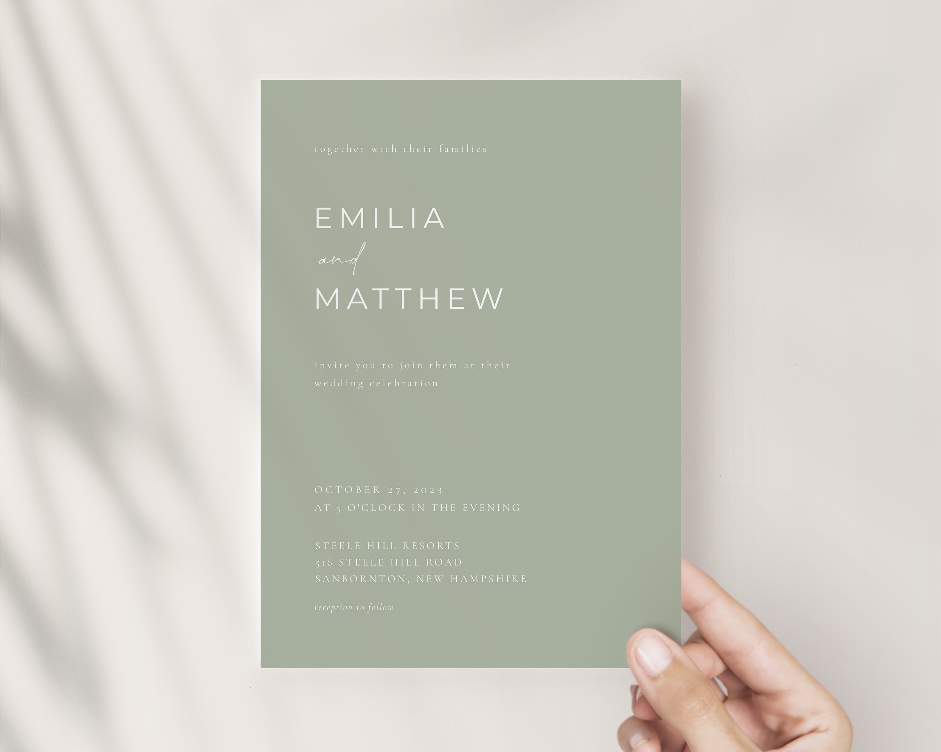 Modern Sage Green Wedding Invitation Template | MARVA Collection - Etsy