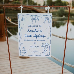 Last Splash Bachelorette Welcome Sign Template for Blue Coastal Mermaid Beach Bachelorette Weekend Welcome Poster | ANDRINA Collection