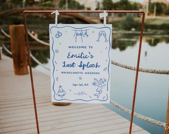 Last Splash Bachelorette Welcome Sign Template for Blue Coastal Mermaid Beach Bachelorette Weekend Welcome Poster | ANDRINA Collection