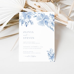 Classic Dusty Blue Floral Wedding Invitation Template | SINI Collection