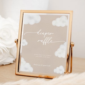 Modern Neutral Cloud Diaper Raffle Baby Shower Sign Template | ANAN Collection
