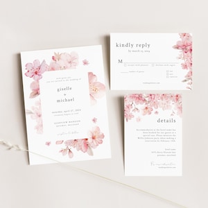 Cherry Blossom Wedding Invitation Suite Template with Printable 5x7 Invite, RSVP Card & Details Card | SAKURA Collection