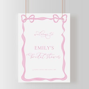 Pink Bow Bridal Shower Welcome Sign Template for Pretty Pink Ribbon Bridal Shower Poster | ALINA Collection
