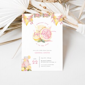 Lemon Pink Lemonade Baby Shower Invitation Template | LIMONE Collection