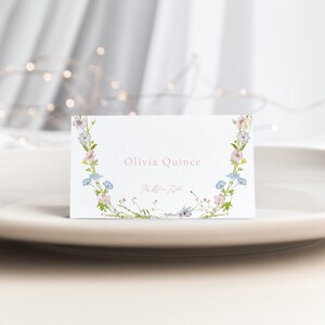 Pastel Wildflower Love is in Bloom Place Card Template for Floral Bridal Shower Name Card or Buffet Card | JACINTA Collection