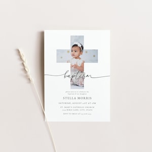 Modern Baptism Invitation Template for Simple Boy or Girl Minimalist Christening Invite with Photo | ZOHAN Collection