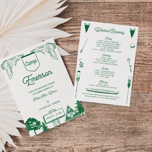 Camp Bachelorette Weekend Invitation Itinerary Template for Nature Camping Bachelorette Invite and Schedule | LYNDON Collection