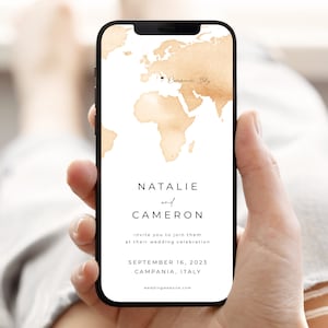 World Map Destination Digital Wedding Invitation Template for Wedding Evites | FERNANDA Collection