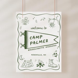 Camp Bachelorette Welcome Sign Template for Outdoorsy Mountain Camping Granola Girl Bachelorette Weekend Poster | AREK Collection