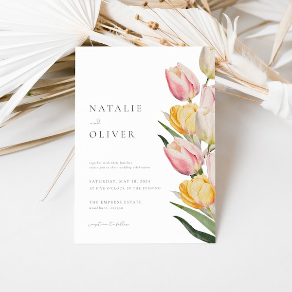 Spring Tulip Wedding Invitation Template with Photo | LALEH Collection