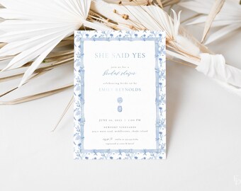 Blue and White Coastal Grandma Bridal Shower Invitation Template