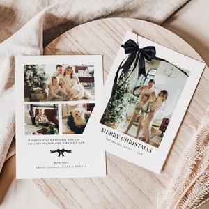 Black Coquette Bow Photo Christmas Card Template for Two-Sided Black Bow & Ribbon Family Photo Christmas Card | CORBIN Collection