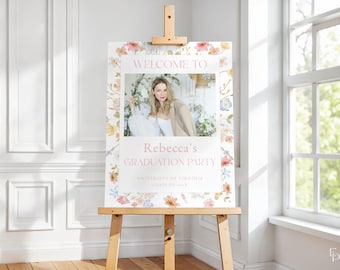 Wildflower Graduation Party Welcome Sign Template for Colorful Pastel Floral Photo Graduation Celebration Welcome Poster | ABEBA Collection