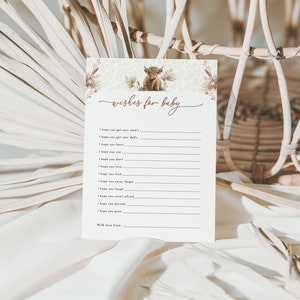 Boho Highland Cow Wishes for Baby Shower Game Template | ANNALEE Collection