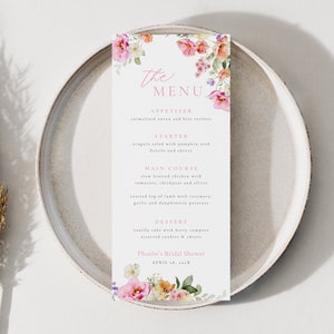 Colorful Floral Bridal Shower Menu Template for Bright Summer Flower 4x9 Menu | TANSIE Collection